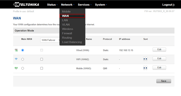 Failover Feature เพื่อการ Backup Network ของ Teltonika WAN Router